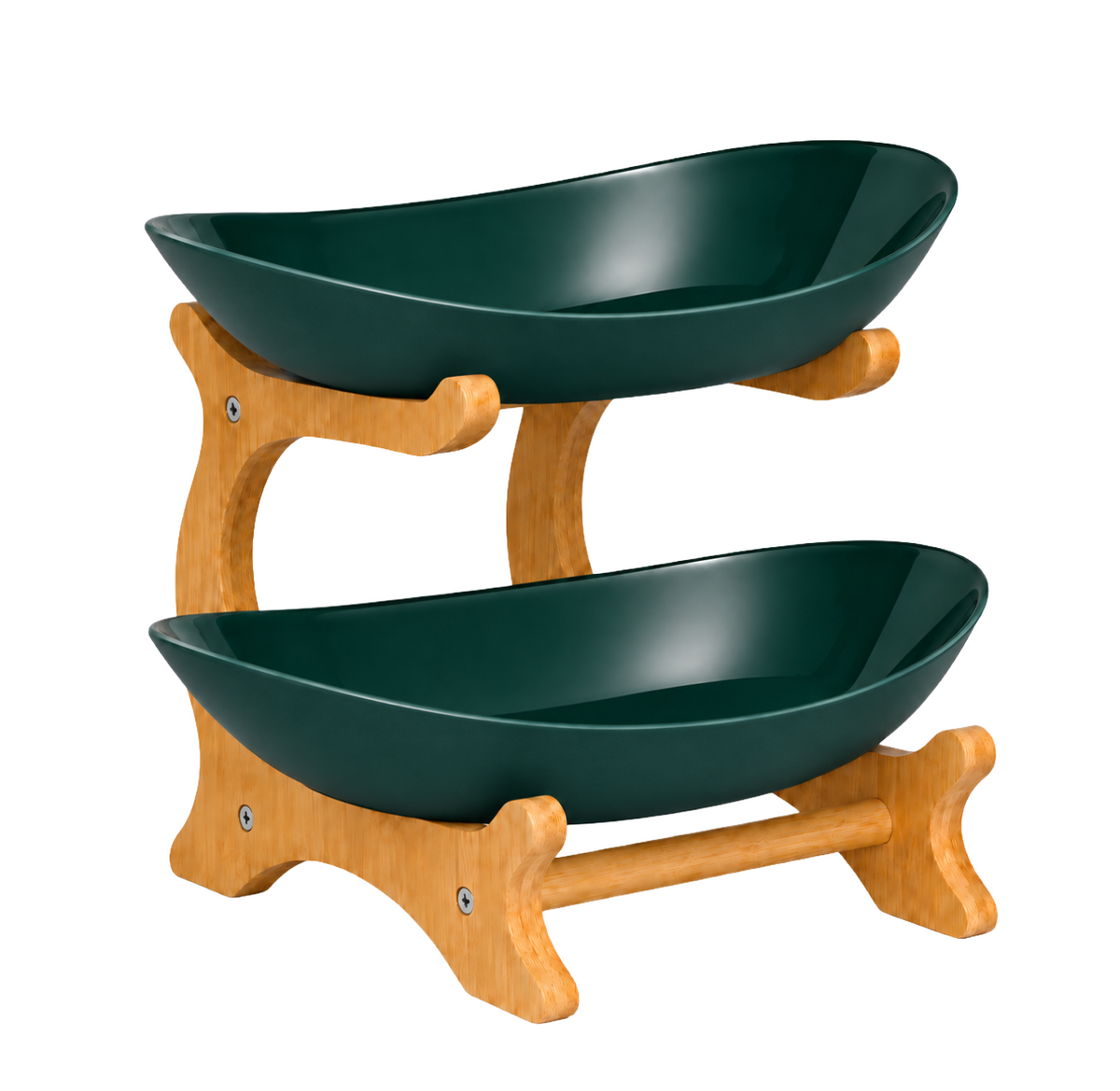 Bamboo 2-Tier Serving Platter Set - Dark Green