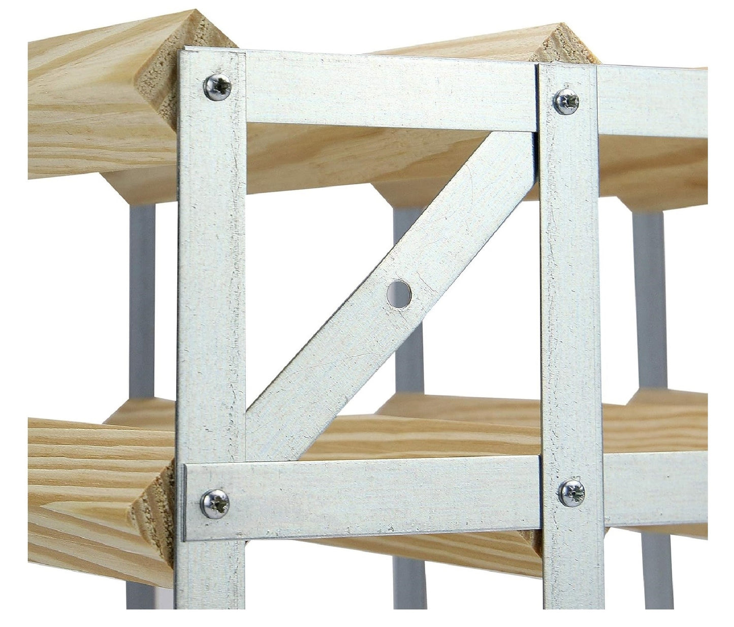 20 Bottle Wood & Metal Wine Rack (Natural Wood & Silver)