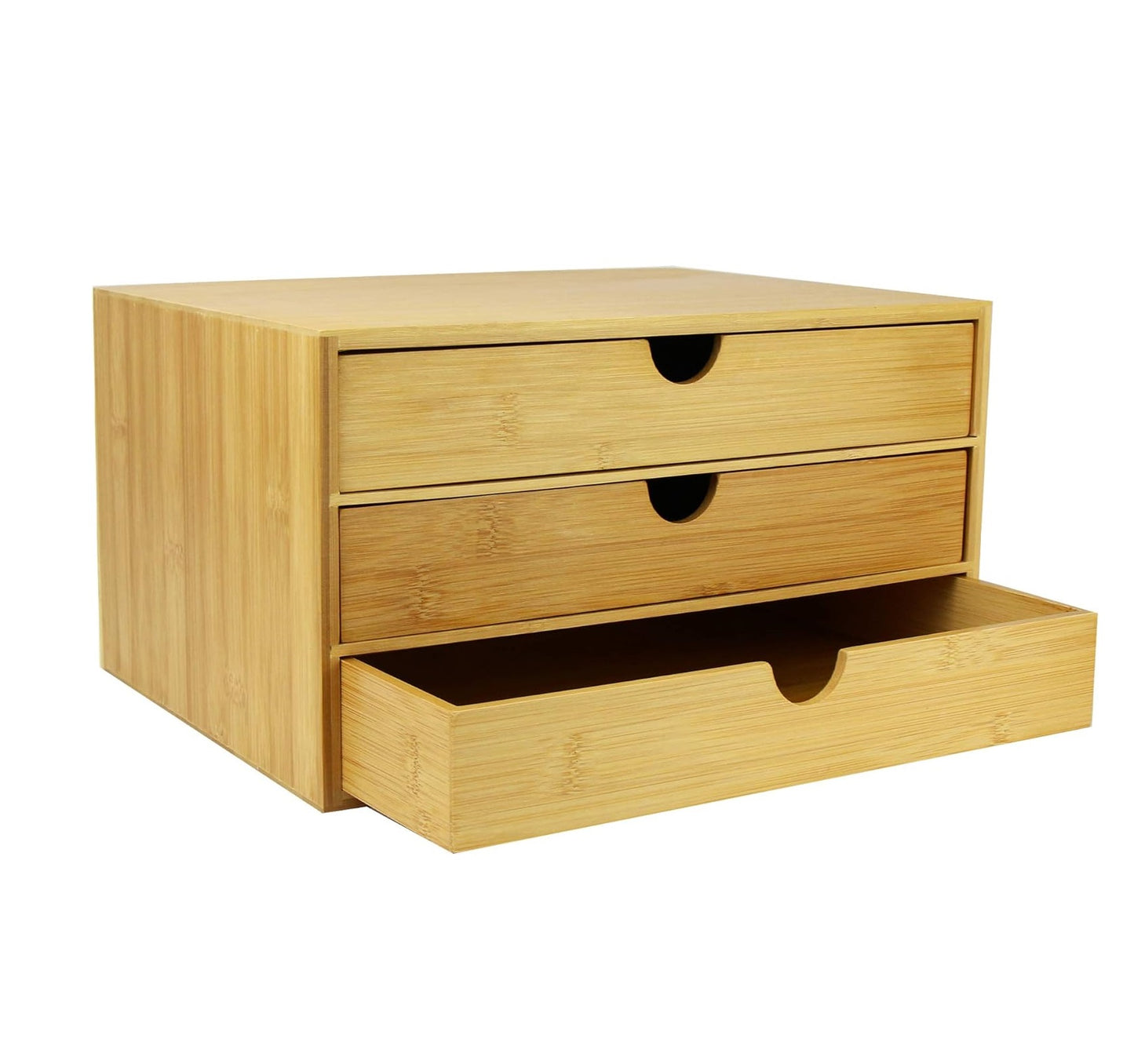Bamboo Desktop 3 Drawer Organiser - Wide Opening