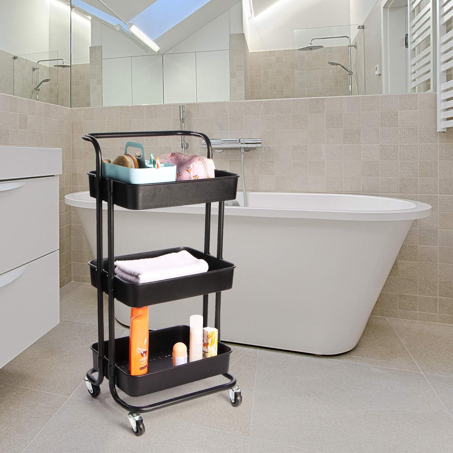 3-Tier Plastic Storage Trolley - Black