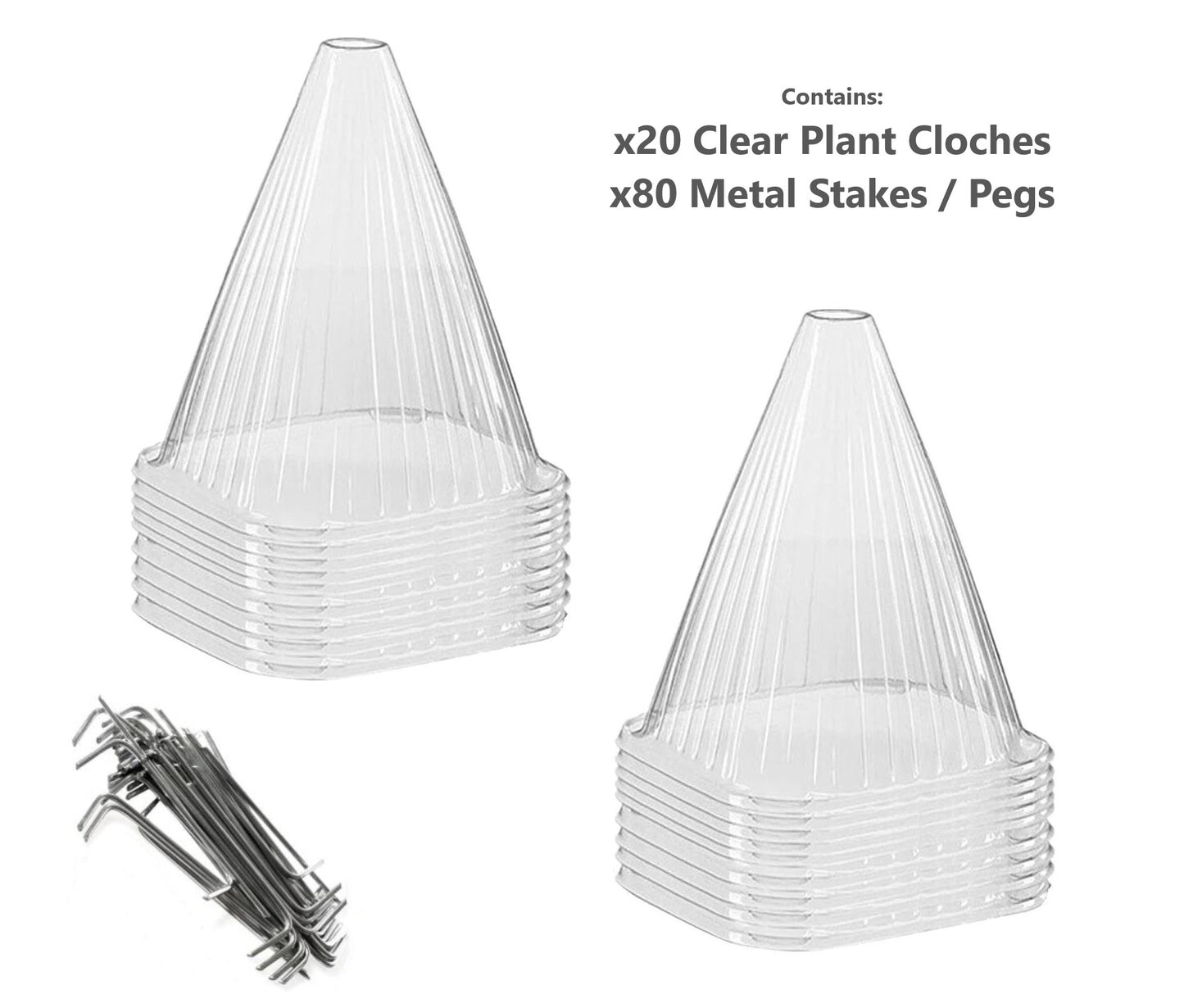 Garden Cloche - Clear Pack of 20 (Includes Metal Stakes)
