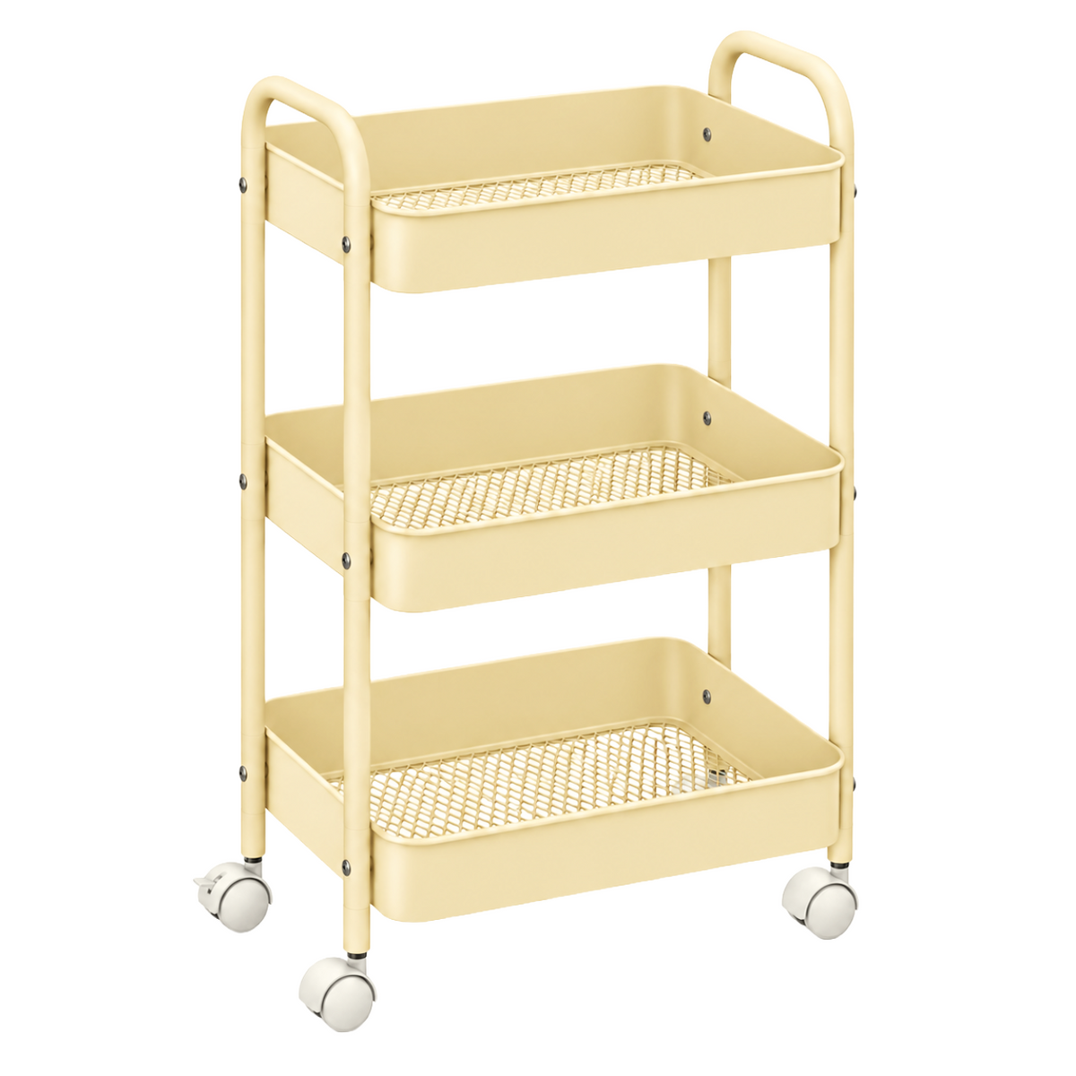 3-Tier Slim Metal Storage Trolley on Wheels - Vanilla Cream