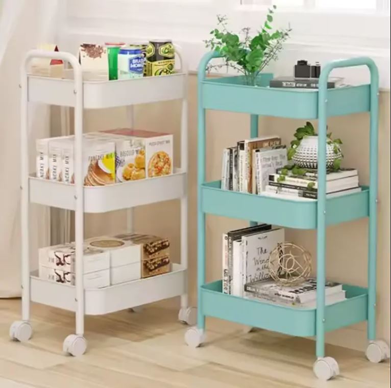 3-Tier Slim Metal Storage Trolley on Wheels - White