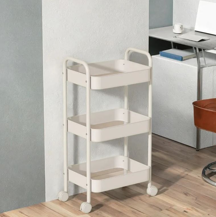3-Tier Slim Metal Storage Trolley on Wheels - White