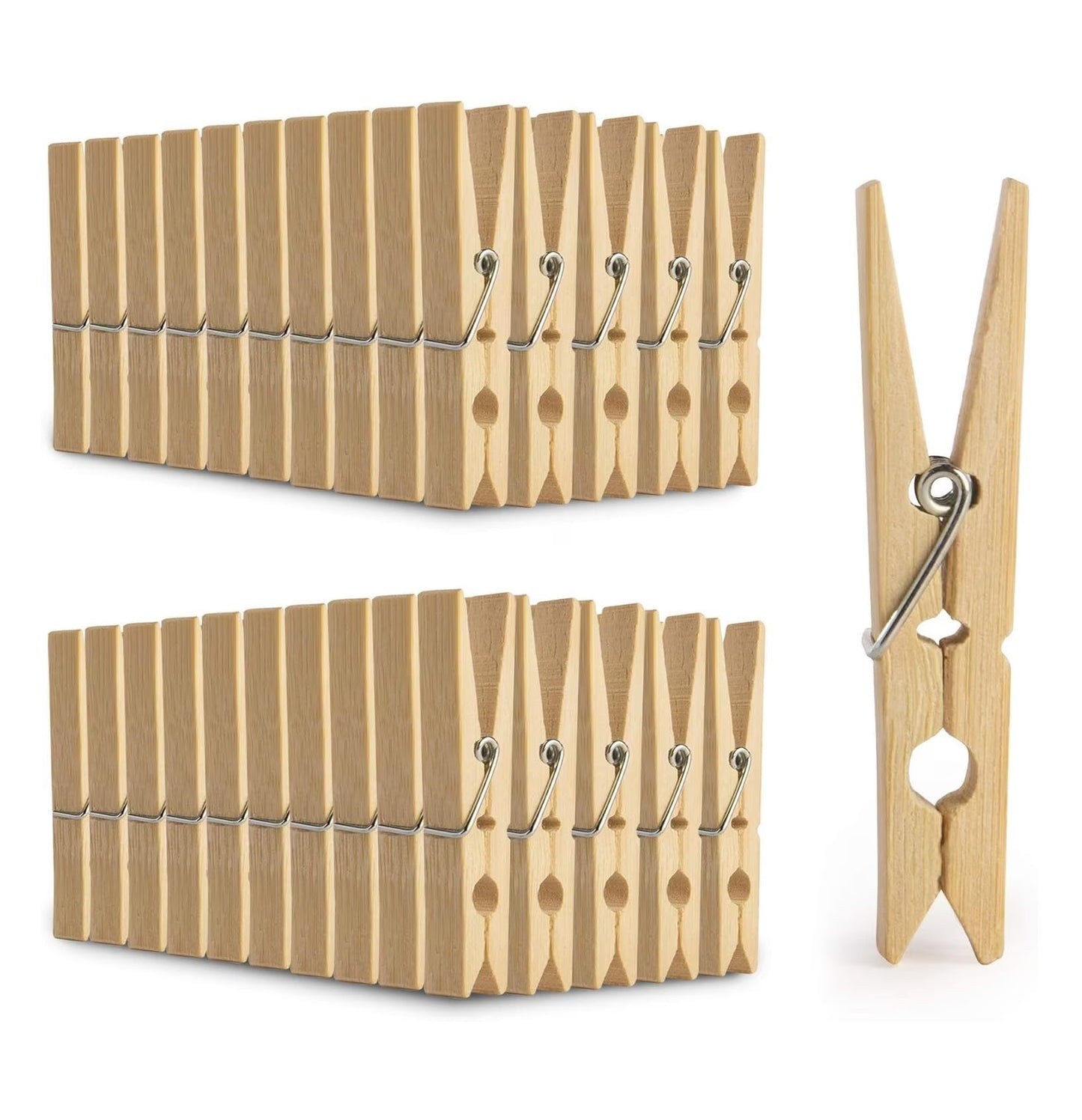 100 Bamboo 9.5cm Wooden Clothes Pegs