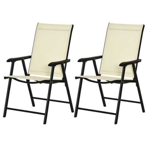 Foldable Metal Garden Chairs in Beige - Set of 2