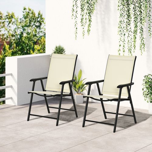 Foldable Metal Garden Chairs in Beige - Set of 2