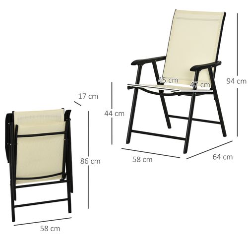 Foldable Metal Garden Chairs in Beige - Set of 2