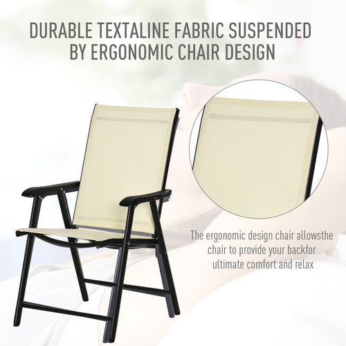 Foldable Metal Garden Chairs in Beige - Set of 2