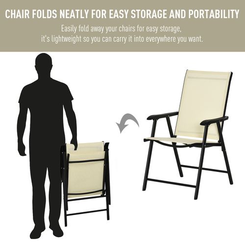 Foldable Metal Garden Chairs in Beige - Set of 2
