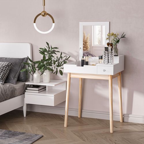 Dressing Table Desk Flip-up Mirror 2 Drawers Bedroom Makeup in White