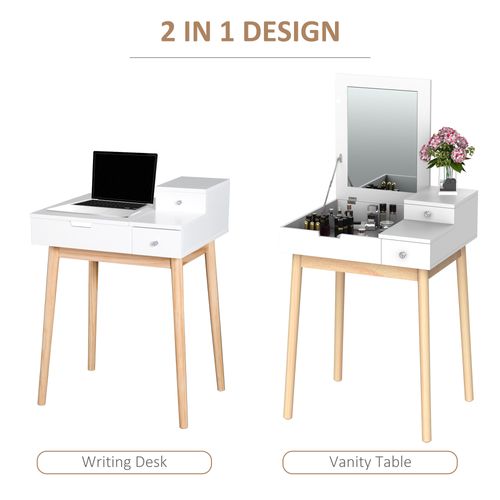 Dressing Table Desk Flip-up Mirror 2 Drawers Bedroom Makeup in White