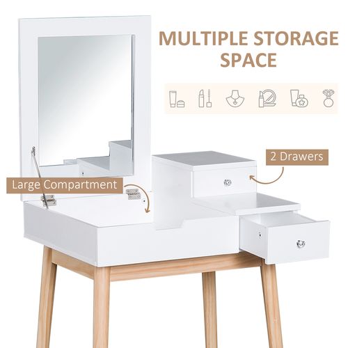 Dressing Table Desk Flip-up Mirror 2 Drawers Bedroom Makeup in White