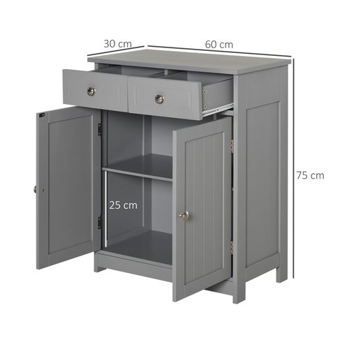 Bathroom Floor Storage Cabinet with 2 Drawers & Door Cupboard in Grey