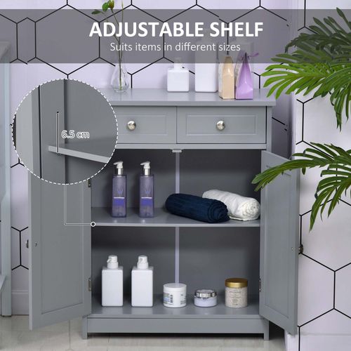 Bathroom Floor Storage Cabinet with 2 Drawers & Door Cupboard in Grey