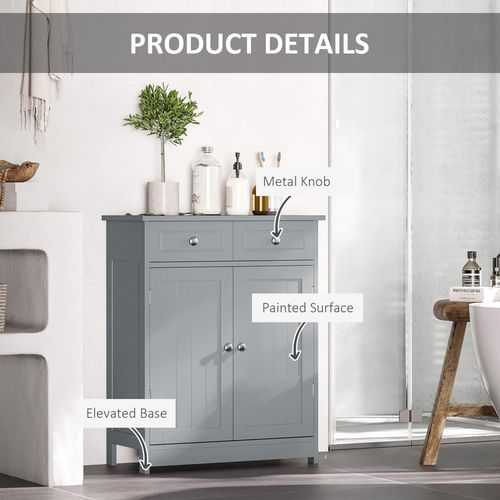 Bathroom Floor Storage Cabinet with 2 Drawers & Door Cupboard in Grey