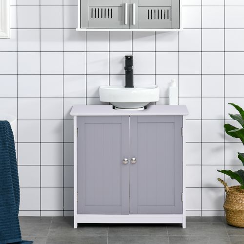 Under Sink Storage Cabinet with Adjustable Shelf Grey & White - 60x60cm