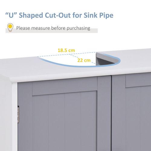 Under Sink Storage Cabinet with Adjustable Shelf Grey & White - 60x60cm