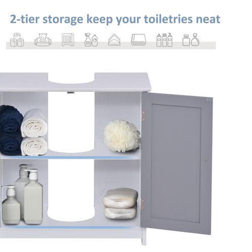 Under Sink Storage Cabinet with Adjustable Shelf Grey & White - 60x60cm