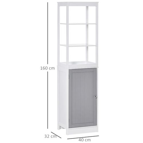Bathroom Tall Storage Cabinet Organizer Tower with Door and Shelves in White