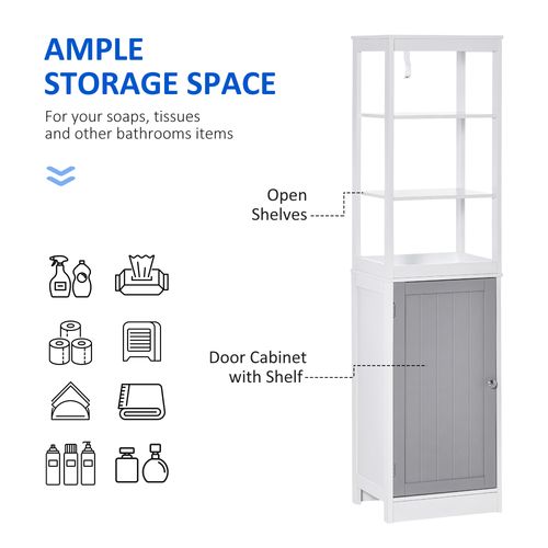 Bathroom Tall Storage Cabinet Organizer Tower with Door and Shelves in White