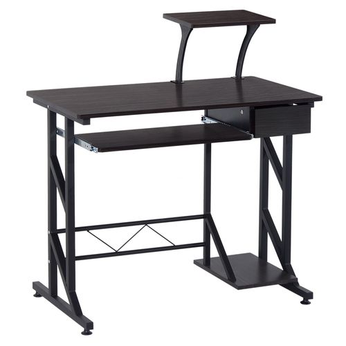 Computer Desk Office Home PC Shelf Tray Wood Station in Dark Brown