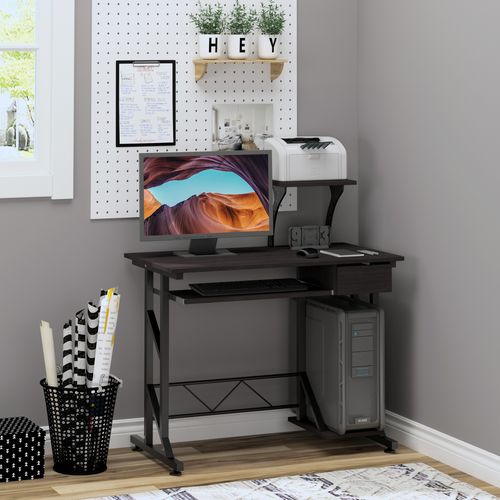 Computer Desk Office Home PC Shelf Tray Wood Station in Dark Brown