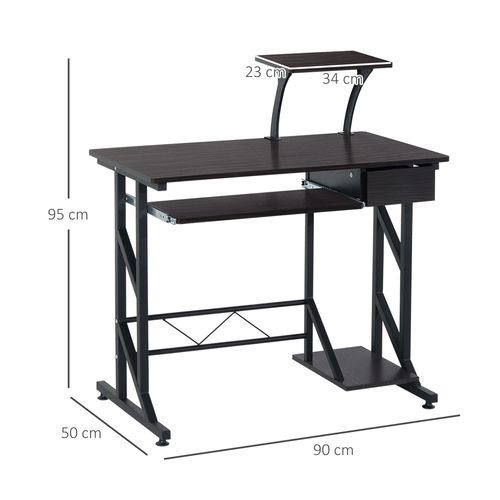 Computer Desk Office Home PC Shelf Tray Wood Station in Dark Brown