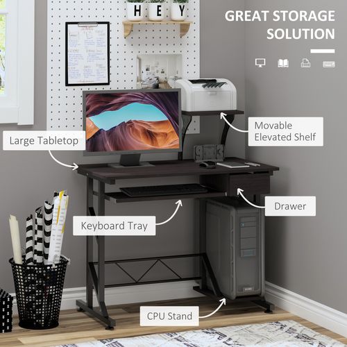 Computer Desk Office Home PC Shelf Tray Wood Station in Dark Brown