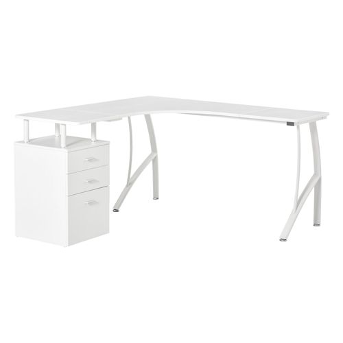 L-Shaped Corner PC Desk Table with Drawer in White