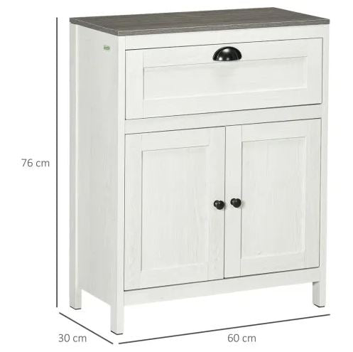 Bathroom Floor Standing Cabinet Storage Organizer with Drawer Double Door in White