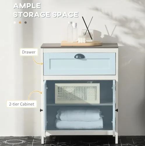 Bathroom Floor Standing Cabinet Storage Organizer with Drawer Double Door in White
