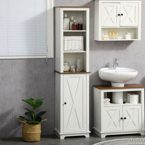 Tall Bathroom Cabinet Storage Cupboard with Door & Adjustable Shelves