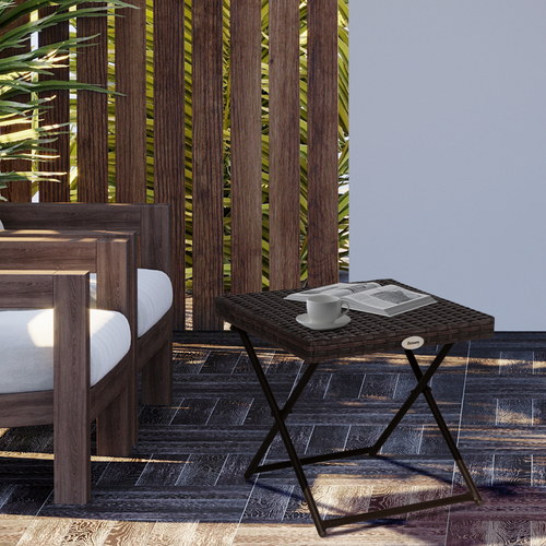 Folding Square Rattan Coffee Table Bistro Balcony in Steel