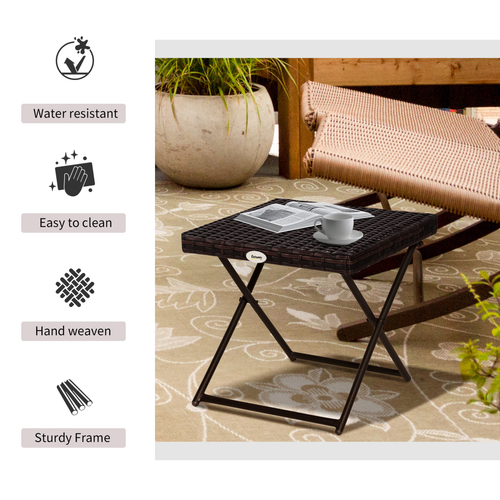 Folding Square Rattan Coffee Table Bistro Balcony in Steel