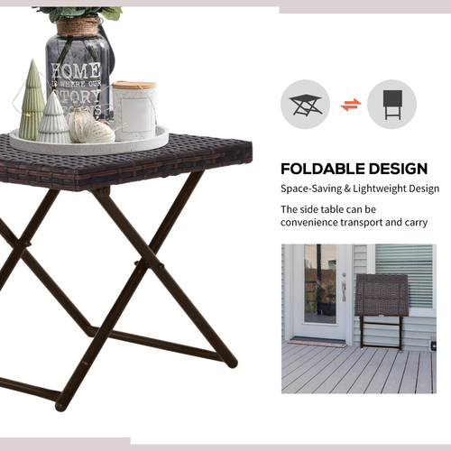 Folding Square Rattan Coffee Table Bistro Balcony in Steel