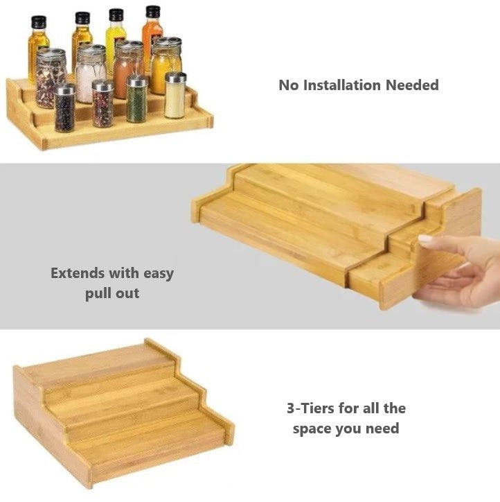 3-Tier Bamboo Extending Spice Rack