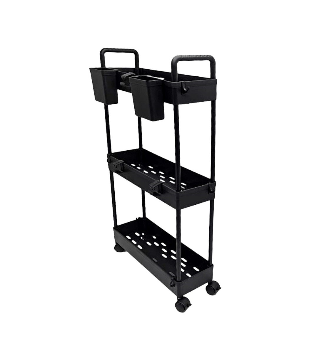 3-Tier Ultra Slim Storage Trolley with Cups - Black