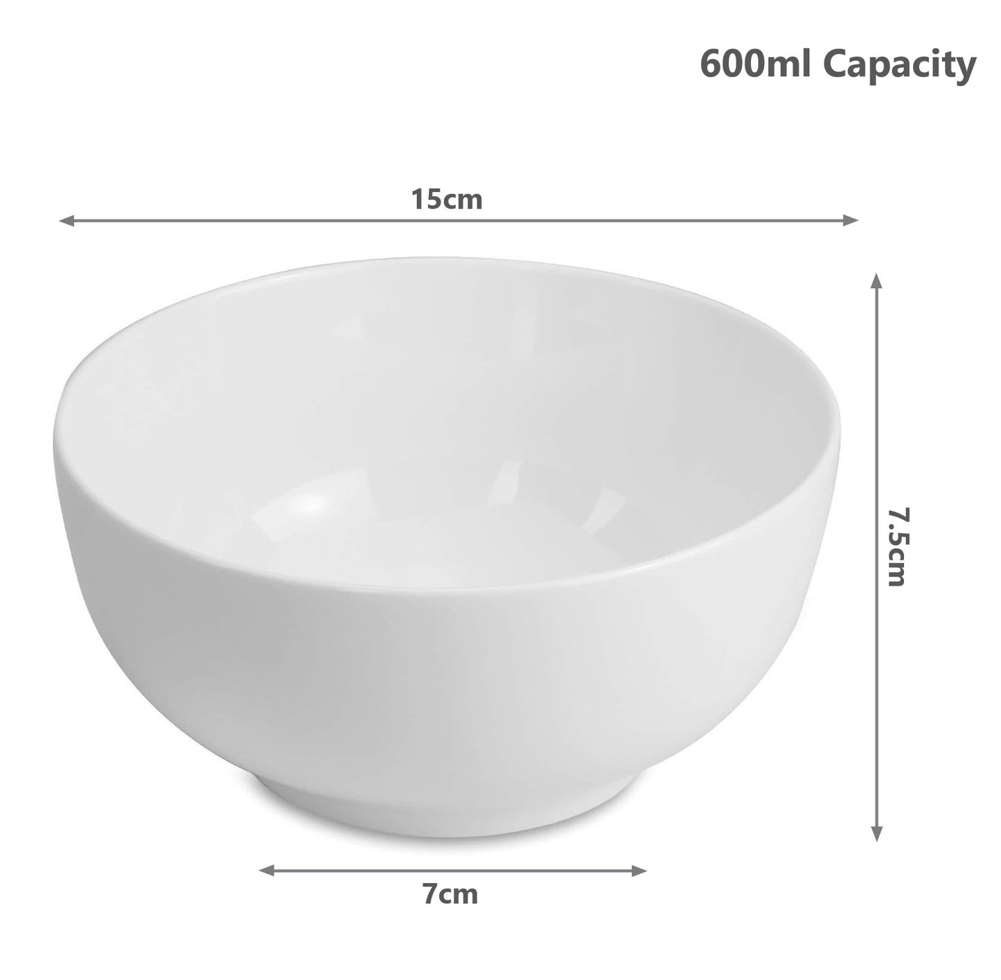 Porcelain Bowls 600ml Set of 4 - White