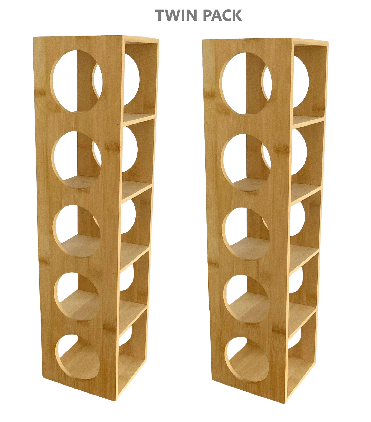 Bamboo 5 Bottle Wine Rack - Twin Pack
