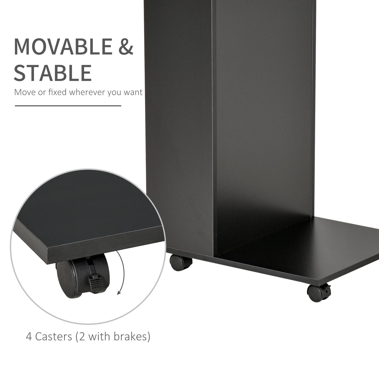 Mobile Sofa Side Table for Laptop Coffee with Storage and Casters in Black