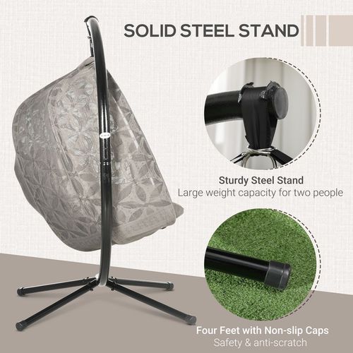 Double Hanging Swing Chair with Stand & Cup Holders in Brown