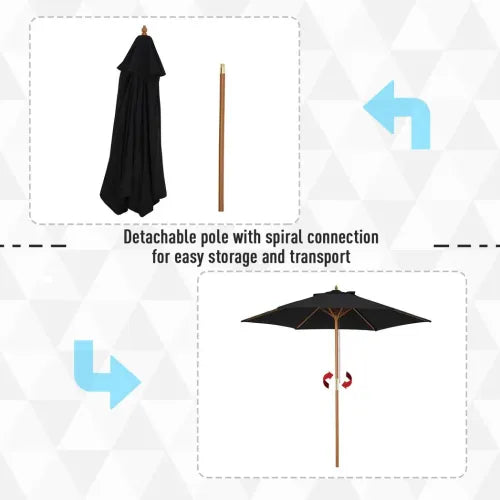 2.5m Wood Garden Parasol in Black