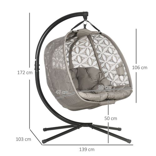 Double Hanging Swing Chair with Stand & Cup Holders in Brown