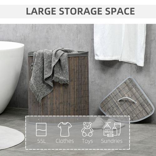 55L Bamboo Corner Laundry Hamper Basket