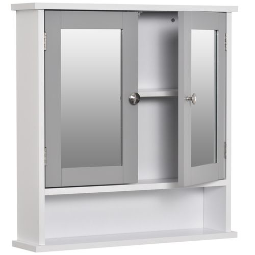 Mirror Cabinet Wall Mounted with Double Mirrored Doors in Grey