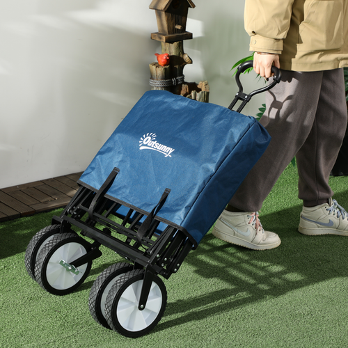 Pull Along Cart Folding Cargo Wagon Trailer Trolley For Beach Garden with Handle