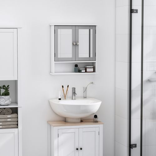 Mirror Cabinet Wall Mounted with Double Mirrored Doors in Grey