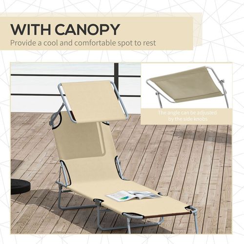 Folding Chair Sun Lounger with Sunshade Garden Recliner in Beige