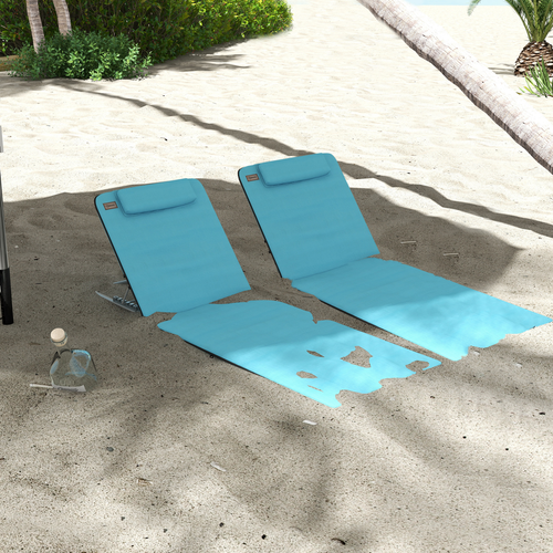 Outdoor Beach Mat Steel Reclining Chair Set in Light Blue - 2 Pieces